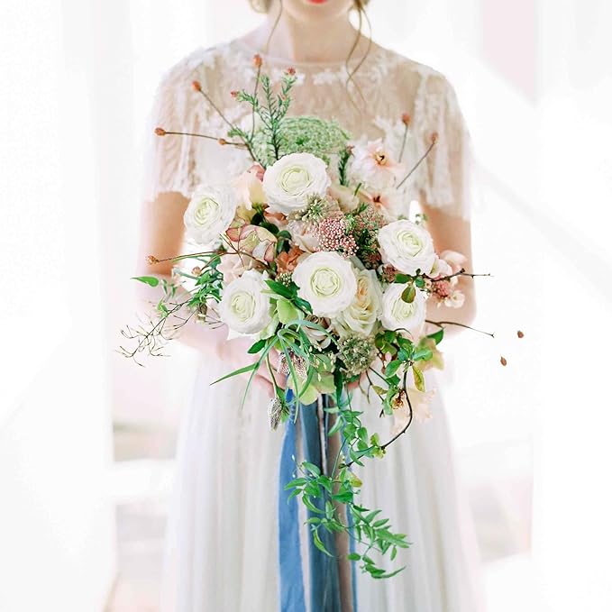 IPOPU 4PCS Real Touch White Ranunculus Artificial Flowers Faux Ranunculus Flowers for Vase Real Look Silk Peonies Fake Peony Flowers for Home Indoor Wedding Centerpieces for Table Decorations (White)