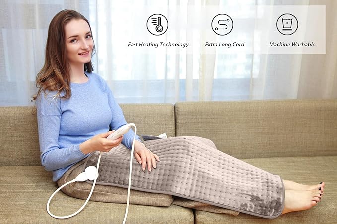 Ruqiji 17''x33'' XXXL King Size Heating Pad with Fast-Heating Technology&10 Temperature Settings, Flannel Electric Heating Pad/Pain Relief for Back/Neck/Shoulders/Menstrual Pain/Leg Cramp (Light Tan)