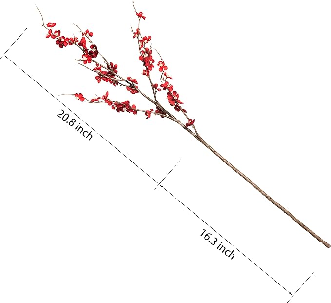 4Pcs Cherry Blossom Branches Artificial Flowers for Spring Summer Indoor Decoration,Faux Long Stem Artificial Flowers for Wedding Home Office Bedroom Party Table Centerpieces Decor(Red)