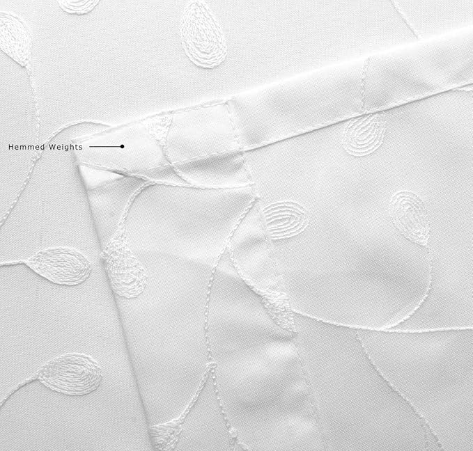 MIUCO Floral Embroidered Semi Sheer Curtains Faux Linen Grommet Window Curtains for Bedroom Living Room 95 Inches Long 2 Panels, Pure White