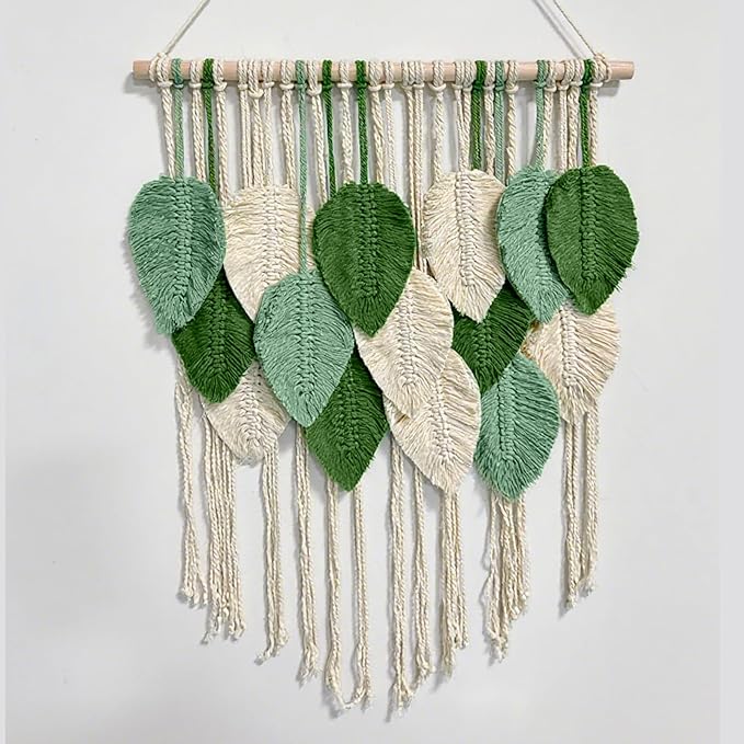 Macrame Wall Hanging Boho Wall Tapestry Handmade Woven Leaf Wall Decor Crochet Wall Art for Home Office Apartment(23.6" W x 31.5" L)
