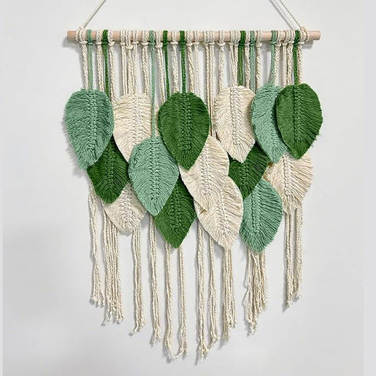 Macrame Wall Hanging Boho Wall Tapestry Handmade Woven Leaf Wall Decor Crochet Wall Art for Home Office Apartment(23.6" W x 31.5" L)