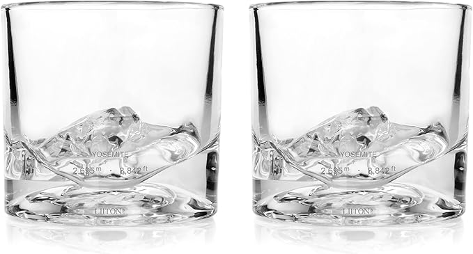 Yosemite Heavy Crystal Whiskey Glasses Gift Set of 2, Thick Freezable Bourbon Glass 1lb Each, Premium Whiskey Gifts for Men, Frozen Crystal Chills Cocktails, 10 oz