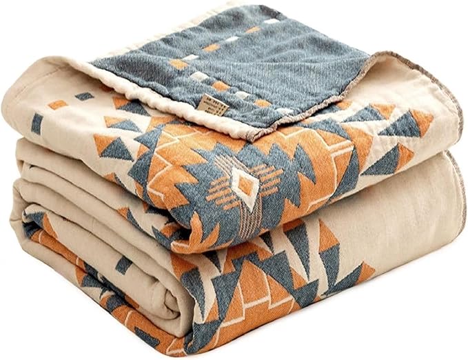 100% Cotton Throw Blankets for Couch Bed Chair Sofa,Cotton Quilt Throw Woven Boho Bed Blankets,Versatile Knit Woven Super Soft Decorative Blanket for Women,80''Wx 90''L