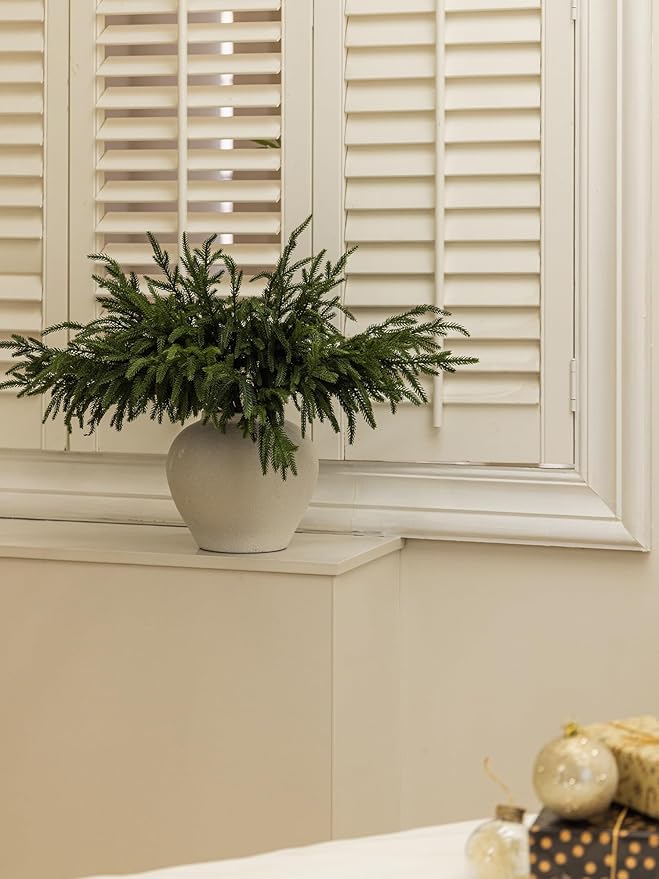 MISSPIN 12 Pcs 19.5 Inches Christmas Norfolk Pine Branches, Norfolk Pine Artificial Christmas Branches DIY Crafts Faux Pine Branches for Xmas Indoor Outdoor Home Decor