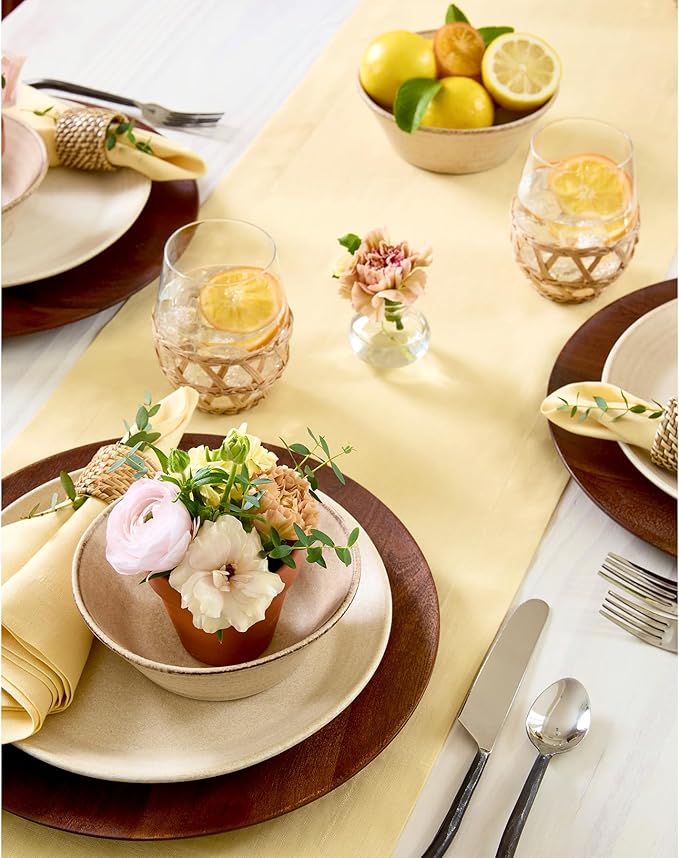 Solino Home Linen Golden Straw Table Runner 132 Inches Long - 100% Pure Linen Extra Long Table Runner 14 x 132 Inch for Fall, Autumn, Thanksgiving - Fete