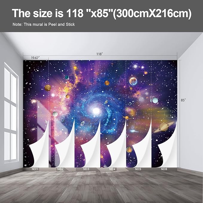 Planet Wall murals Peel and Stick Galaxy Wallpaper for Bedroom Nursery Room - 85"x118"