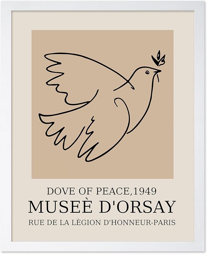 Poster Master Vintage Poster - Retro Minimalist Print - Gift for Artist, Friend - Dove Of Peace, Line Drawing, Sketch, Abstract - Wall Decor for Living Room, Bedroom, 16x20 White Framed