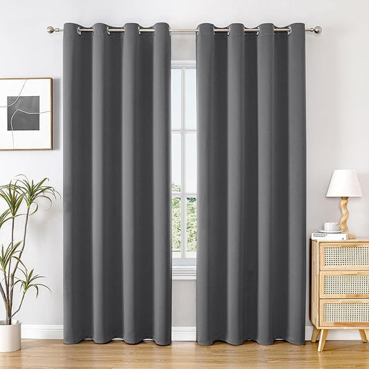 ChrisDowa Blackout Curtains 90 inches Long for Bedroom - 2 Panels Set Grommet Thermal Insulated Room Darkening Curtains for Living Room (Grey, 52 x 90 Inch)