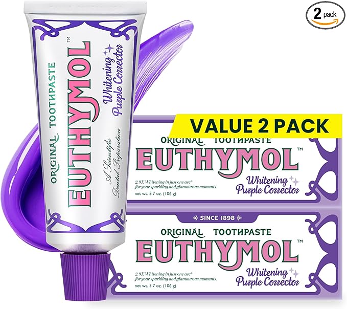 Euthymol Purple Whitening Toothpaste – for Yellow & Sensitive Teeth | Violet Tone-Up Formula, Instantly Brightens, 24H Stain Defense, Long-Lasting Fresh Breath (Pack of 2)