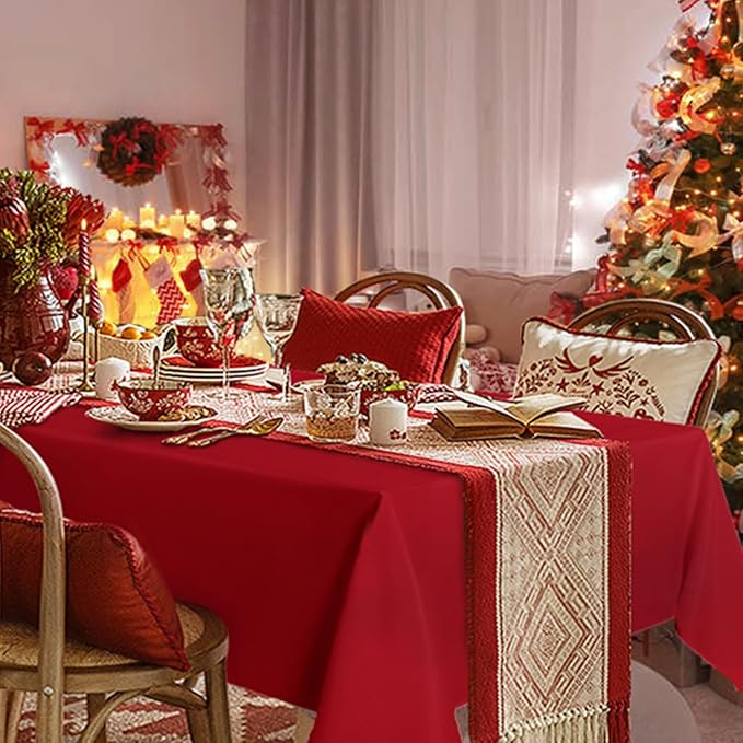sancua Rectangle Tablecloth - 54 x 78 Inch - Stain and Wrinkle Resistant Washable Polyester Table Cloth, Decorative Fabric Table Cover for Dining Tables, Buffet Parties, Christmas Red