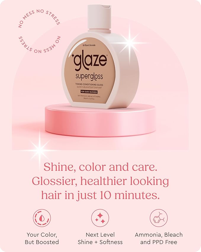 Glaze Supergloss Color Conditioning Gloss – Hydrating Semi-Permanent Color Hair Gloss & Shine Boost – Color Depositing Mask - Cruelty-Free – 6.4 Fl Oz - Brilliant Bronde - Dark Blonde to Light Brown