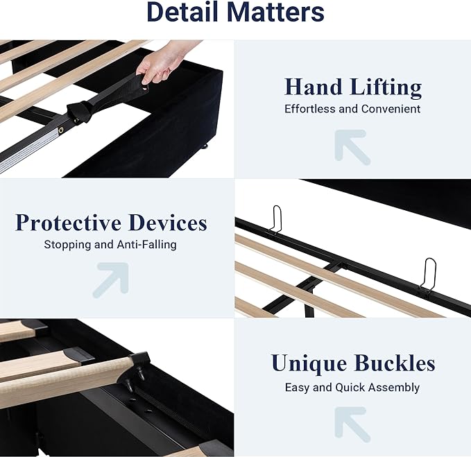 Allewie King Size Velvet Lift Up Storage Bed, Modern Wingback Headboard, Hydraulic Support, No Box Spring Needed, Black