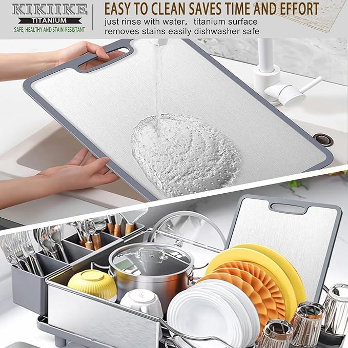 Titanium Cutting Board Double-sided non-slip silicone edging Pure Titanium Cutting Boards for Kitchen - Double-Sided Food-Grade Chopping Board Non-Stick Durable and easy to clean (Medium)