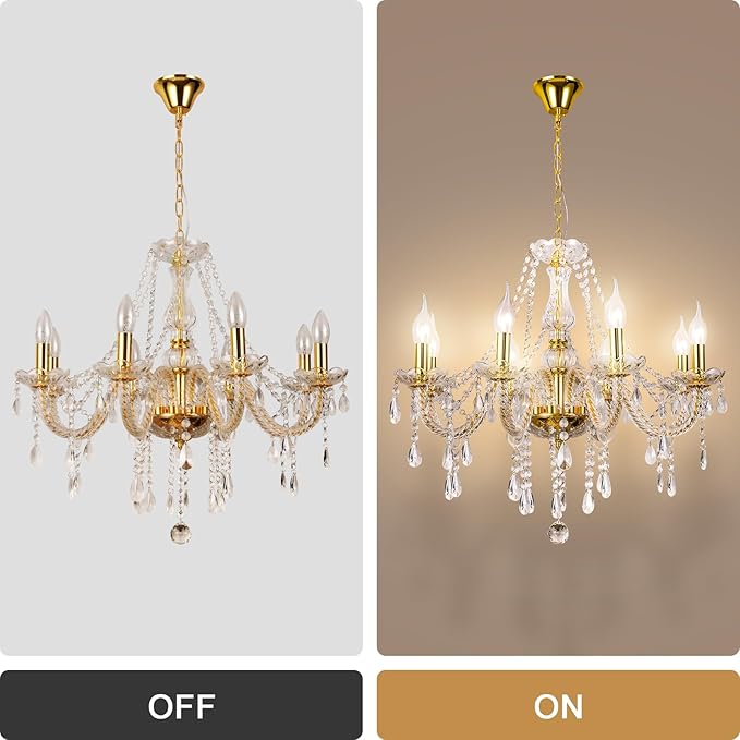 Modern Elegant 15 Lights K9 Crystal Glass Chandelier Golden Pendant Ceiling Lighting European Style for Dining Living Room Bedroom Transparent,15 E12 Bulbs Required