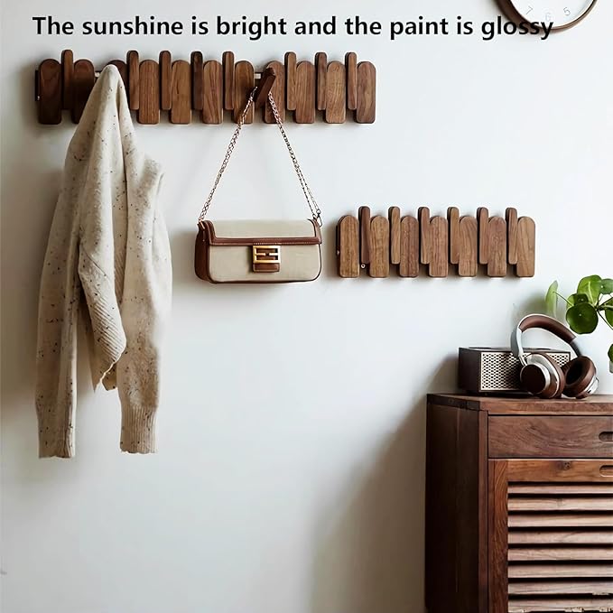 Wall Mounted Piano Key Hanger | Flip Style Hook | Entrance Wall Art Hook, Made of Oak Wood (3 Times Painted, 4 Times Polished) (Arc Beech, 10Hooks)