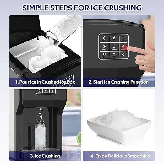 3 in 1 Water Dispenser with Ice Maker, Ice Maker Countertop, Bullet Ice, Crushed Ice, Water Cooler, 44Lbs/24H, 12 Ice/6Min, Self-Cleaning, 4Lbs Ice Storage, Home/Kitchen/Party/RV (Touchscreen)