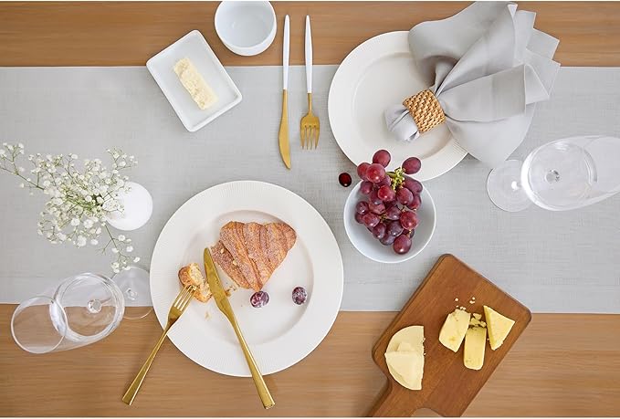 Solino Home Linen Table Runner 108 Inches Long - 100% Pure Linen Silver Cloud Dining Table Runner 14 x 108 Inch for Fall, Autumn, Thanksgiving - Fete