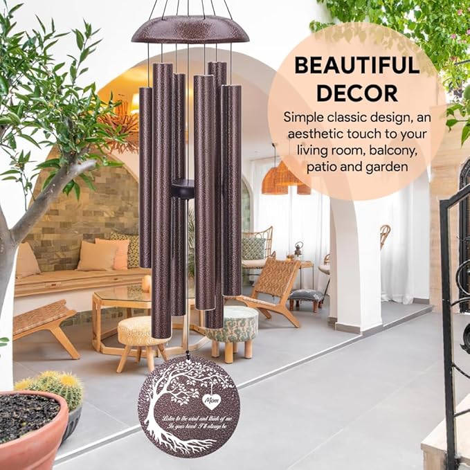 Personalized Memorial Wind Chime, Metal Wind Chime Deep Tone, Wind Chimes for Loss of Loved One, Sympathy Gift Loss of Mom Dad or Loved One, Decorative Wind Chimes Outdoor