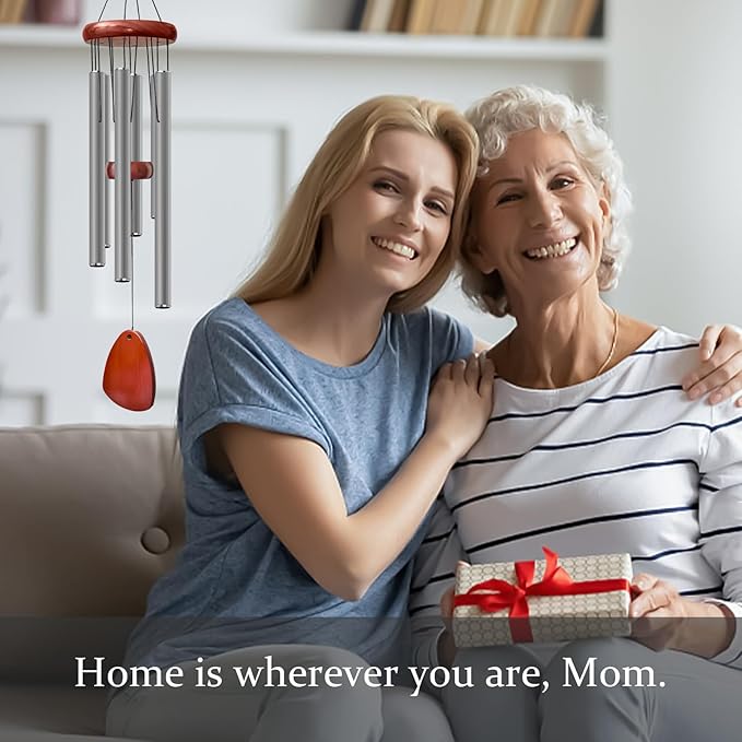 28" Wind Chime for Mothers Day, Decorative Wind Chimes for Outside, Memorial Windchimes Remembrance Gift for Women Mom Grandma, Metal Wind Chimes Outdoor Decor for Garden Patio Zen(Grey)