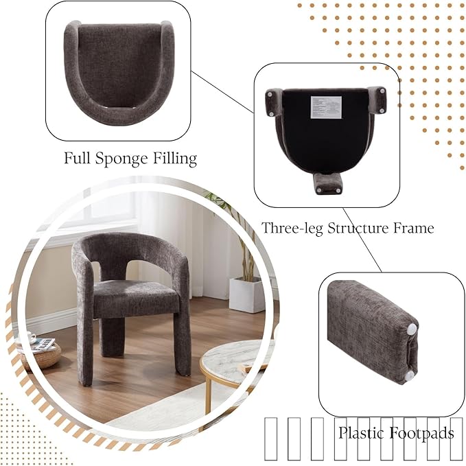 Charcoal Grey Chenille Dining Chairs Set of 4, Modern Barrel Dining Room Chairs Upholstered Accent Chair with Arms and Round Back for Living Room Kitchen Armchair No Assembly Needed