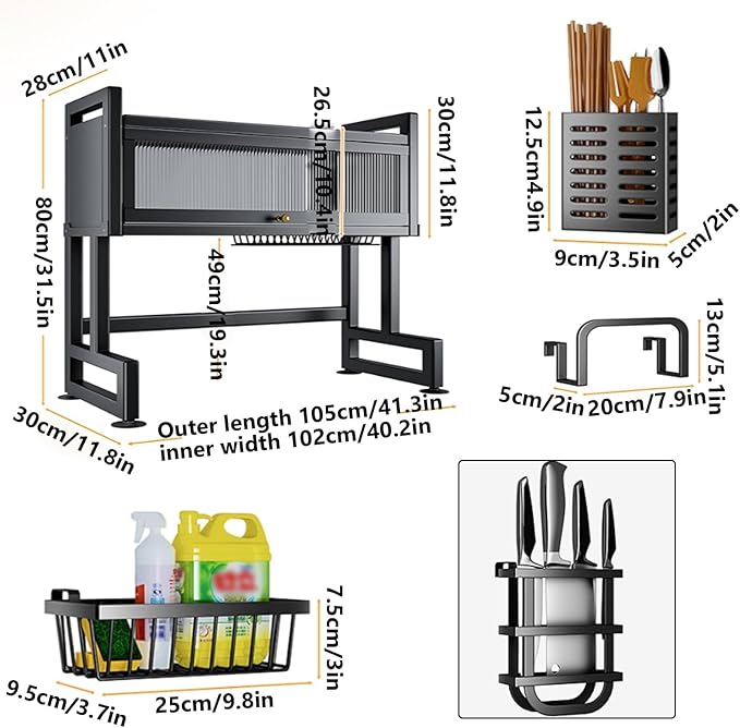 Home Furnishing Over The Sink Dish Drainer Drying Rack 3 Tier Over Sink Dish Rack for,oversink Dish Dry Rack,Space Saving Dish Drying Rack,Kitchen Sink Organizer countertop(White,105cm/41.3in)