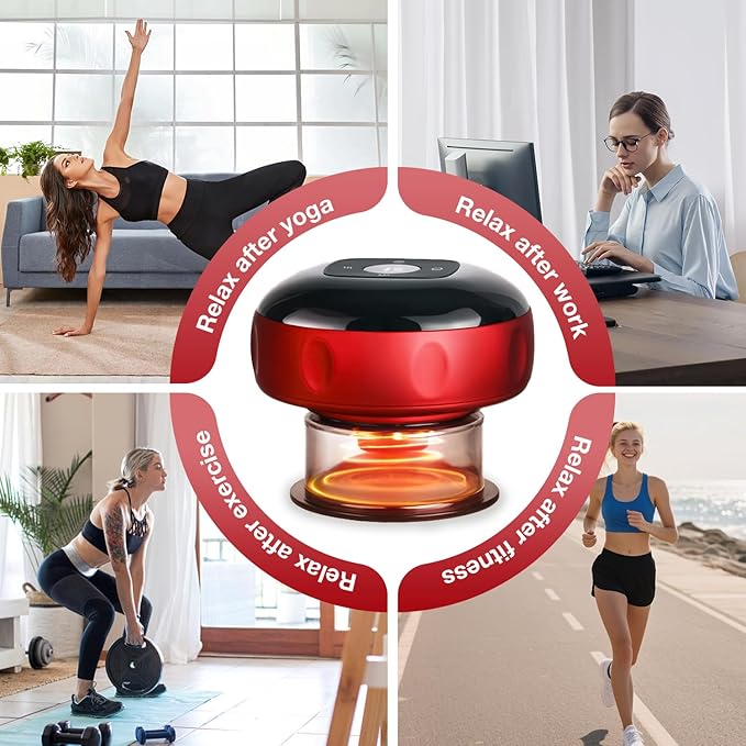 TISSCARE 5-in-1 Electric Cupping Massager Kit – 12-Level Temperature & Suction Control for Muscle Relaxation, Includes 2 Replaceable Cups