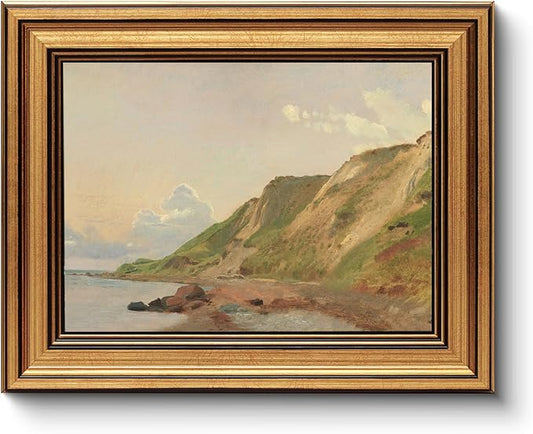 HUARCEY Gold Framed Vintage Wall Art for Living Room Canvas Coastal Wall Pictures Classic Landscape Painting Shelf Decor Natural Aesthetic Room Decoration Elegant Artwork Print for Bathroom, Bedroom