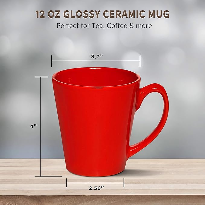 DISCOUNT PROMOS Glossy Ceramic Latte Coffee Mug 12 oz. Set of 10, Bulk Pack - Perfect for Tea, Espresso, Cappuccino, Hot Cocoa - Red