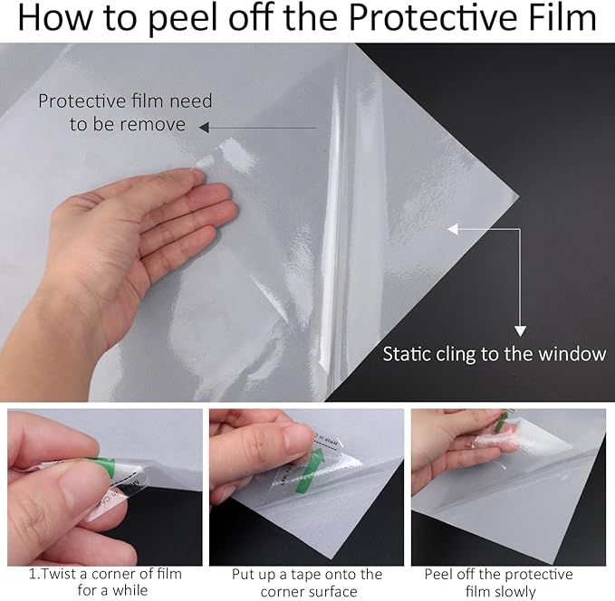 HIDBEA Frosted Window Privacy Film Heat Control UV Blocking, Static Cling Non-Adhesive Reusable Door coverings for Bathroom Home Office (White Frosted 23.6 Inch x 13.1 Feet)