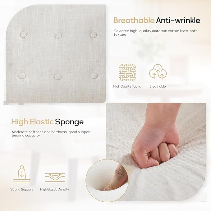 HUIMO Accent Chair Living Room Chair, Upholstered Button Tufted Armchair, Linen Fabric Sofa Chairs for Bedroom, Living Room, Mid-Century Modern Comfy Reading Chair (Beige)