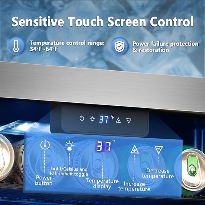 Tylza 130 Can Beverage Refrigerator Cooler, 3.22 Cu.Ft Beverage Cooler with Low-E Glass Door, Safety Lock, Beverage Fridge for Soda, Beer, Wine, Mini Fridge for Home, Office, Bar, Bedroom, Silver