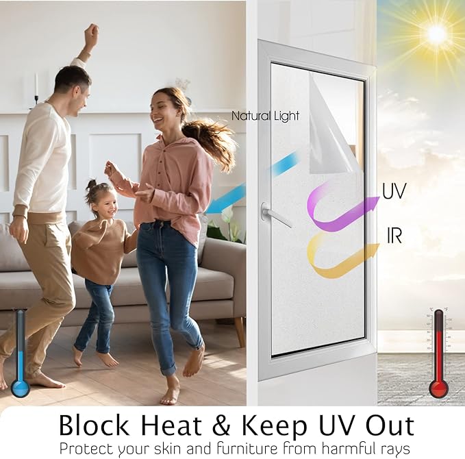 HIDBEA Frosted Window Privacy Film Heat Control UV Blocking, Static Cling Non-Adhesive Reusable Door coverings for Bathroom Home Office (Frosted 29.5 Inch x 6.5 Feet)