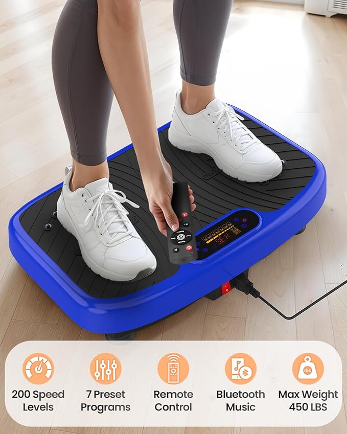 Vibration Plate Exercise Machine, Vibration Plate Platform for Lymphatic Drainage, 200 Adjustable Speeds Power Shaping Vibrating Plate Helps Weight Loss, Shaping, Max Weight 450 Lbs