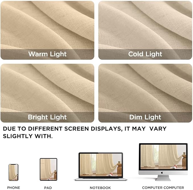 Joydeco Linen Curtains 72 Inch Length 2 Panels Set, Light Filtering Curtains for Bedroom Living Room,Linen Blend Drapes 52 Inches Wide with Back Tab Rod Pockets (W52 x L72 Inch, Natural)