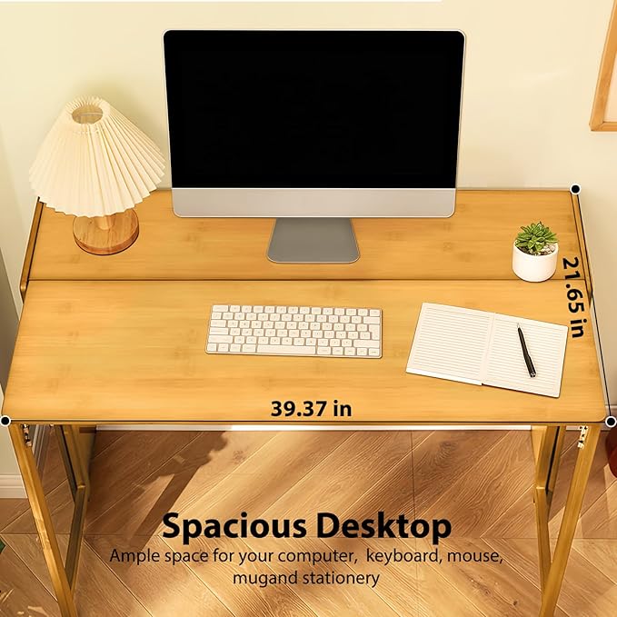 39.37" Bamboo Folding Desk,Space-Saving Computer Desk for Small Spaces, Foldable Study Table for Bedroom, Home Office, Dorm, Apartment (Natural)