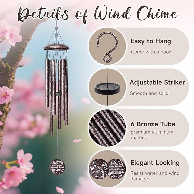 Gifts for Wife, 25''Wind Chimes, Birthday Gift for Wife from Husband,Unique Gift for Loved one Romantic,Thanksgiving,Christmas Day Gifts Ideas for Love Rreminder.