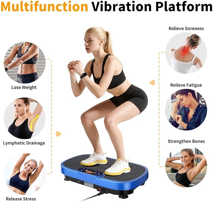 Vibration Plate Exercise Machine, Vibrating Plate Machine with Bluetooth for Lymphatic Drainage, Vibration Platform for Women Men Full Body Weight Loss