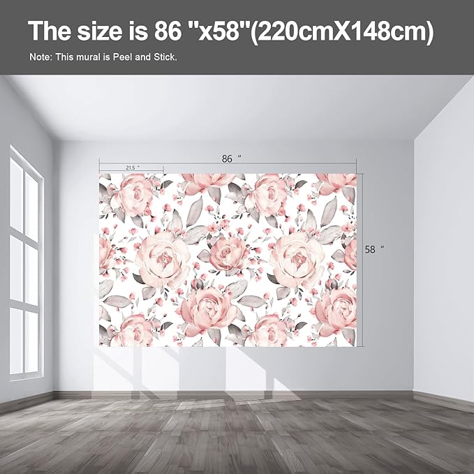 Pink Floral Wall murals Peel and Stick Flowers Wallpaper for Bedroom Living Room - 58"x86"