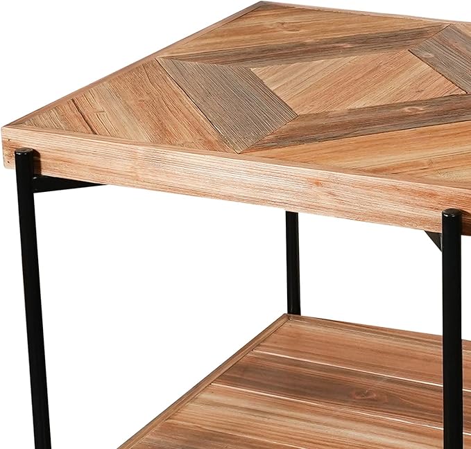 CONSDAN StoneCreek Solid Fir Wood Side Table - Metal Frame, 2-Tier End Table for Living Room/Bedroom/Office, 23" Square Night Stand, Accent Table