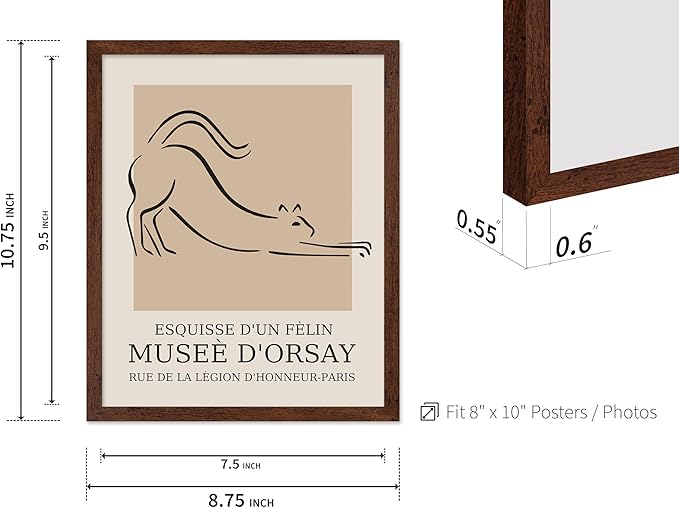 Poster Master Vintage Poster - Retro Minimalist Print - Gift for Artist, Housewarming - Cat, Line Drawing, Sketch, Abstract - Wall Decor for Living Room, Bedroom, 8x10 Brown Framed