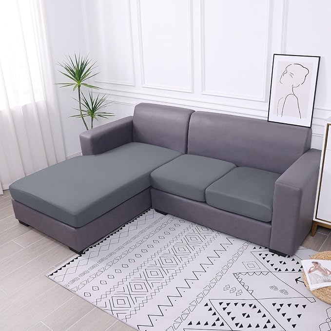 hyha Waterproof Couch Cushion Covers, Sectional Sofa Slipcovers Washable, L Shape Chaise Dog Couch Covers for Sectional Sofa, Universal Furniture Protector (1 Piece for Chaise, Dark Grey)