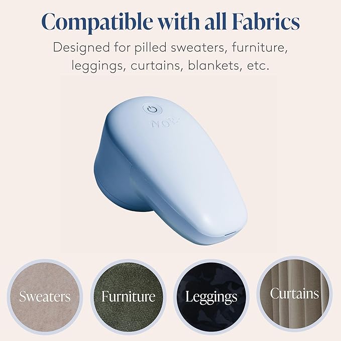 Nori Trim Fabric Shaver - Lint Remover for Clothes & Furniture Couch Pilling - Sweater Pill Remover - Clothes Shaver with 6 Precision Blades - Wireless and Rechargeable - Blue