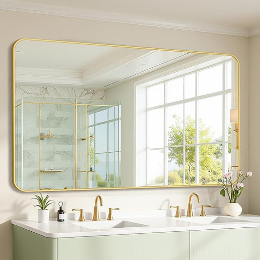 Bathroom Mirror 60" x 36", Large Rectangle Wall Mirror, Gold Metal Frame Wall Mounted Mirrors for Bathroom, Vanity, Bedroom, Entryway Decor(Horizontal/Vertical)