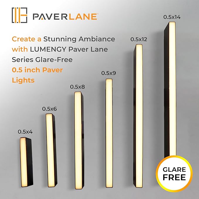 LUMENGY Paver Light Slim 0.5x18 Inch Glare-Free 2700K Warm White, Steel Brick Lighting for Pavers, Walls, Driveway & Pathway Borders, Waterproof IP67, 12V AC/DC Drive-Over Rated