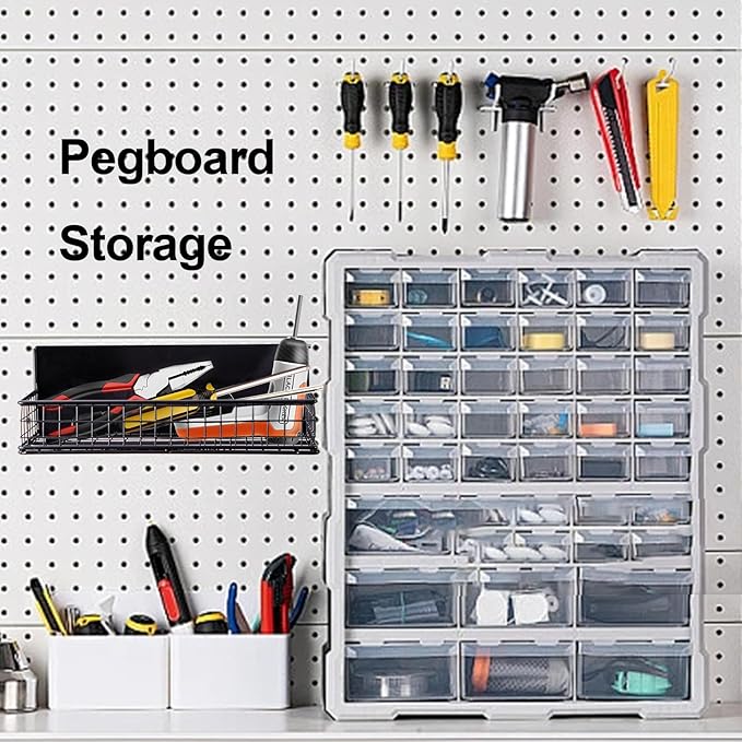 Magnetic Basket, Magnetic Shelf for Fridge, Magnetic Spice Rack for Refrigerator Magnetic Locker Organizer Holder for Office Kitchen Classroom Storage, Black-Low, 9.44" x 4" x 1.77"