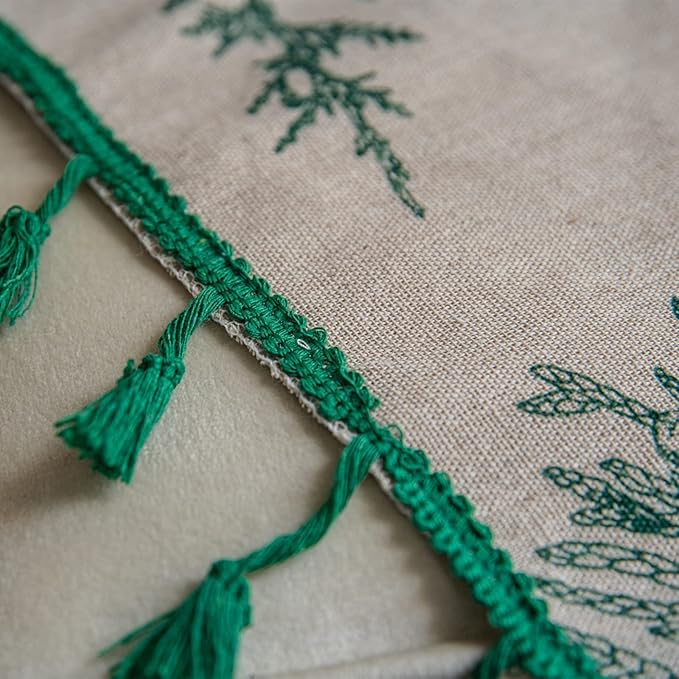 Sutuo Home Boho Curtain 96 Inches Length for Bedroom, Printed Cotton Linen Rod Pocket Semi Blackout Farmhouse Bohemian Tassels Window Treatment for Living Room, 1 Panel 59" W x 96" L, Green Forest