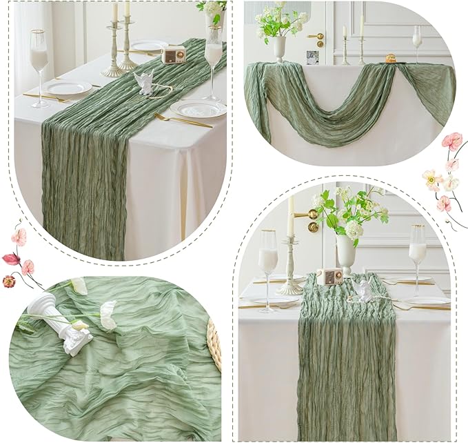 Sioloc 1 Pack Sage Green Cheesecloth Table Runner Fall Autumn Decor for Home 10ft Table Cloth for Tea Wedding Birthday Party Baby Bridal Shower Halloween Thanksgiving