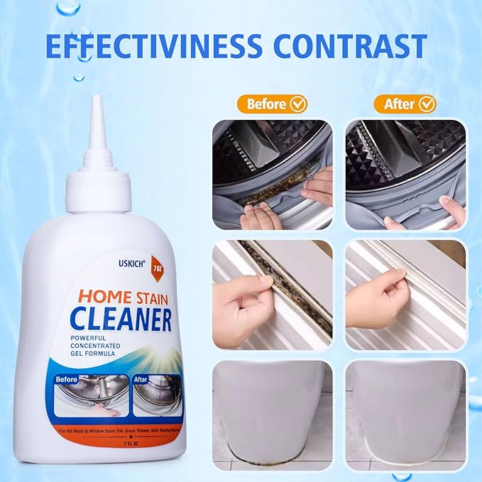 USKICH Home Remover Gel, 7 Fl Oz Household Washing Machine Cleaner, Effective Stain Remover Gel for Washing Machine,Cleaner for Bathroom Grout,Refrigerator Strips,Kitchen Sinks, Shower,Caulk-2 Packs