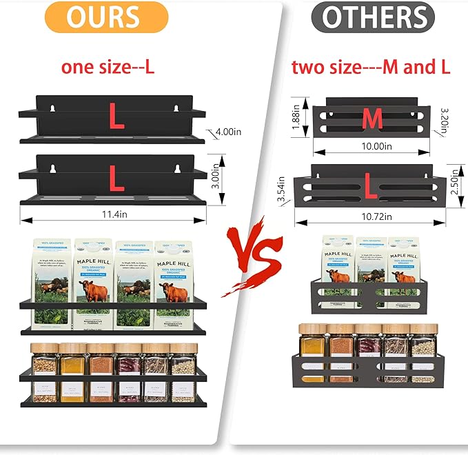 Magnetic Spice Rack Organizer for Fridge Seasoning Organizer for Kitchen Storage With Screw Magnetic Shelf for Oven, RV,Garage,Bathroom(Black, 4pack)